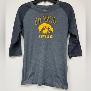 Colosseum Women’s Iowa Hawkeyes Gray and Yellow Raglan Tee